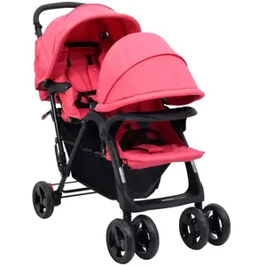 vidaXL Poussette à deux places Rouge Acier