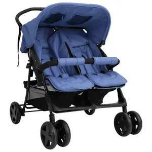 vidaXL Poussette à deux places Bleu marine Acier pas cher