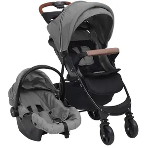 vidaXL Poussette pour bébé 3-en-1 Gris clair Acier pas cher