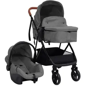 vidaXL Poussette pour bébé 3-en-1 Gris clair et noir Acier pas cher