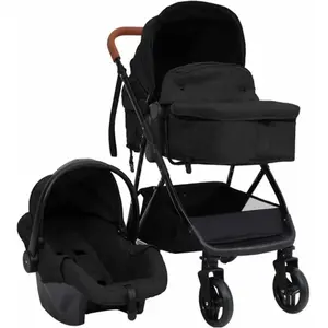 vidaXL Poussette pour bébé 3-en-1 Anthracite et noir Acier pas cher