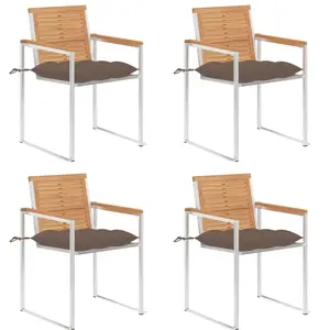 vidaXL Vidaxl Chaises De Jardin Lot De 4 Avec Coussins Bois De Teck Massif pas cher
