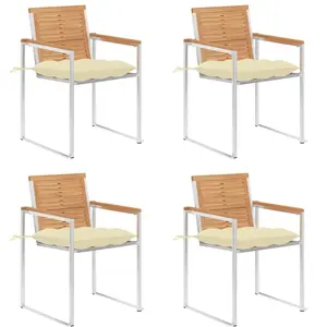 vidaXL Vidaxl Chaises De Jardin Lot De 4 Avec Coussins Bois De Teck Massif pas cher