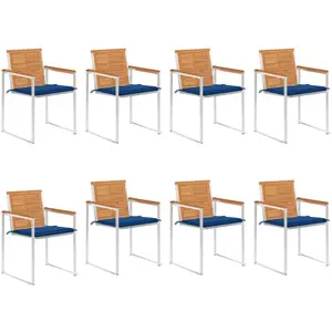vidaXL Chaises de jardin lot de 8 avec coussins Bois d'acacia solide pas cher