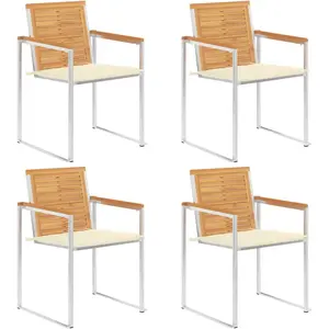 vidaXL Vidaxl Chaises De Jardin Lot De 4 Avec Coussins Bois De Teck Massif pas cher
