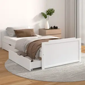 Comparateur de prix : vidaXL Cadre de lit avec tiroirs Blanc Bois de pin massif 90x200 cm