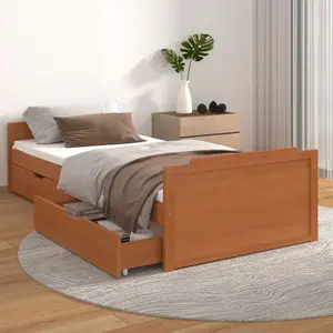 vidaXL Cadre de lit avec tiroirs Marron miel Pin massif 90x200 cm pas cher
