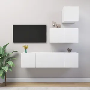 vidaXL Ensemble de meuble TV 4 pcs Blanc Aggloméré pas cher