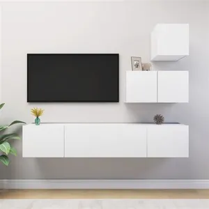 vidaXL Ensemble de meubles TV 4 pcs Blanc Bois d'ingénierie3078735 pas cher