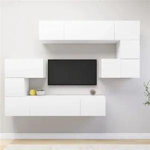 vidaXL Ensemble de meuble TV 8 pcs Blanc Aggloméré pas cher