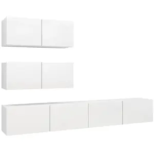 vidaXL Vidaxl Ensemble De Meubles Tv 4 Pcs Blanc Bois D'ingénierie pas cher
