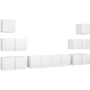 vidaXL Ensemble de meuble TV 8 pcs Blanc Aggloméré pas cher