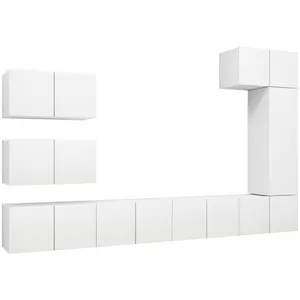 vidaXL Ensemble de meuble TV 8 pcs Blanc Aggloméré pas cher