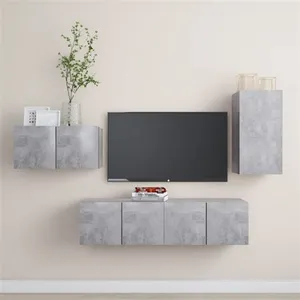 Ensemble de meuble tv 4 pcs Gris béton Aggloméré Vidaxl Concrete grey pas cher