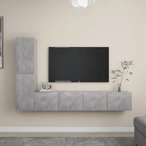vidaXL Ensemble de meuble TV 4 pcs Gris béton Aggloméré pas cher