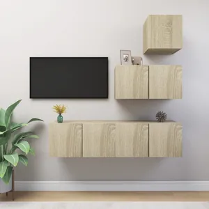 vidaXL Ensemble de meuble TV 4 pcs Chêne sonoma Aggloméré pas cher