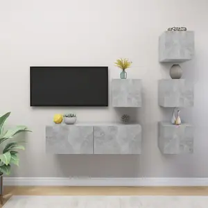 vidaXL Ensemble de meuble TV 5 pcs Gris béton Bois d'ingénierie pas cher