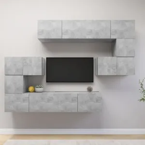 vidaXL Ensemble de meuble TV 8 pcs Gris béton Aggloméré pas cher