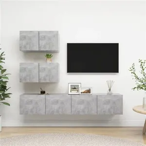 Ensemble de meuble tv 4 pcs Gris béton Aggloméré Vidaxl Concrete grey pas cher