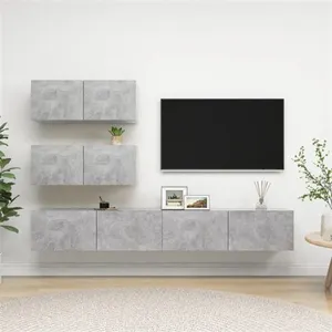 Ensemble de meuble tv 4 pcs Gris béton Aggloméré Vidaxl Concrete grey pas cher