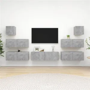 vidaXL Ensemble de meuble TV 7 pcs Gris béton Aggloméré pas cher
