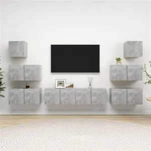 Comparateur de prix : Ensemble de meuble tv 8 pcs Gris béton Aggloméré Vidaxl Concrete grey
