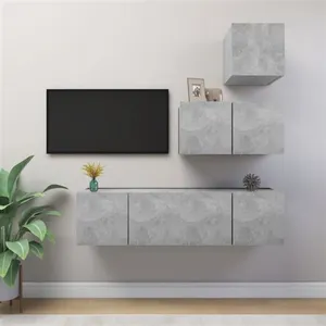 vidaXL Ensemble de meuble TV 4 pcs Gris béton Aggloméré pas cher