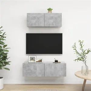 Ensemble de meuble tv 2 pcs Gris béton Aggloméré Vidaxl Concrete grey pas cher