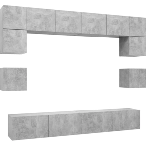 Comparateur de prix : vidaXL Ensemble de meuble TV 8 pcs Gris béton Aggloméré
