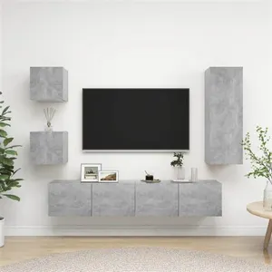vidaXL Ensemble de meuble TV 5 pcs Gris béton Aggloméré pas cher