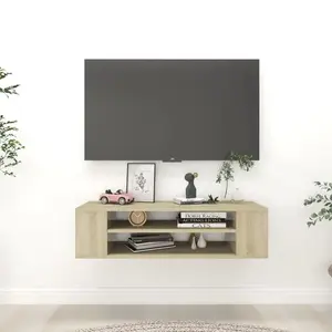 vidaXL Meuble TV suspendu Chêne sonoma 100x30x26,5 cm Aggloméré pas cher