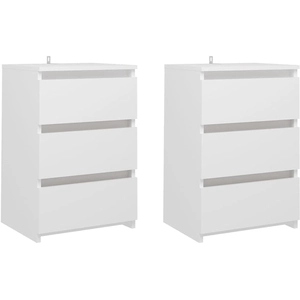 vidaXL Tables de chevet 2 pcs Blanc 40x35x62,5 cm Aggloméré pas cher