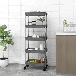vidaXL Chariot de cuisine 5 niveaux Gris 42x29x128 cm Fer et ABS pas cher