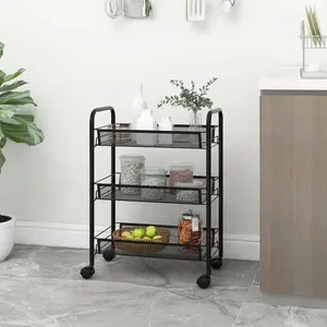 Comparateur de prix : vidaXL Chariot de cuisine à 3 niveaux Noir 46x26x64 cm Fer
