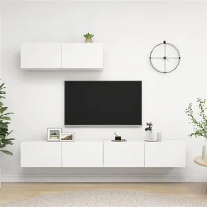 vidaXL Meubles TV 3 pcs Blanc Aggloméré pas cher