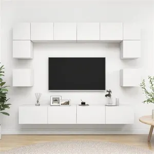 vidaXL Ensemble de meuble TV 8 pcs Blanc Aggloméré pas cher