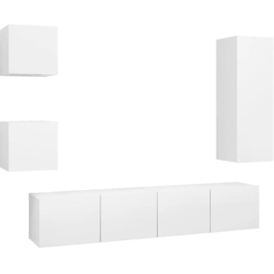 vidaXL Vidaxl Ensemble De Meubles Tv 5 Pcs Blanc Bois D'ingénierie pas cher