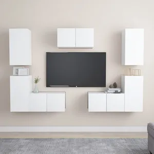 vidaXL Ensemble de meubles TV 7 pcs Blanc Aggloméré pas cher
