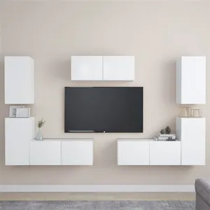 vidaXL Vidaxl Ensemble De Meubles Tv 7 Pcs Blanc Bois D'ingénierie pas cher