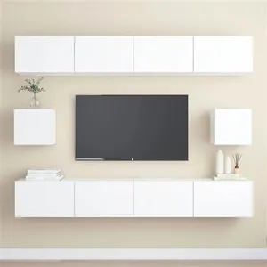 vidaXL Vidaxl Ensemble De Meubles Tv 6 Pcs Blanc Bois D'ingénierie pas cher