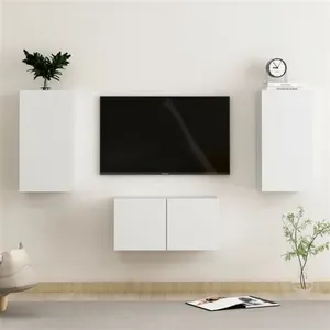 vidaXL Ensemble de meubles TV 3 pcs Blanc Aggloméré pas cher