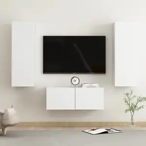vidaXL Vidaxl Ensemble De Meubles Tv 3 Pcs Blanc Bois D'ingénierie pas cher
