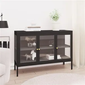 vidaXL Buffet Noir 105x35x70 cm Acier et verre pas cher