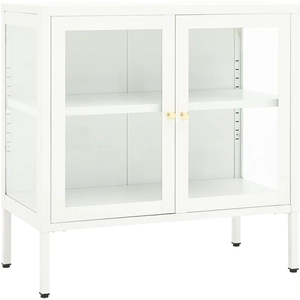 vidaXL Buffet Blanc 70x35x70 cm Acier et verre pas cher