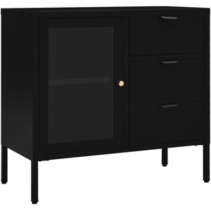 vidaXL Buffet Noir 75x35x70 cm Acier et verre trempé pas cher
