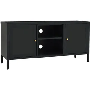 vidaXL Meuble TV Noir 105x35x52 cm Acier et verre pas cher