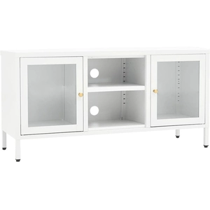 vidaXL Meuble TV Blanc 105x35x52 cm Acier et verre pas cher