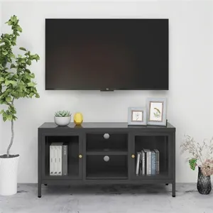 vidaXL Meuble TV Anthracite 105x35x52 cm Acier et verre pas cher