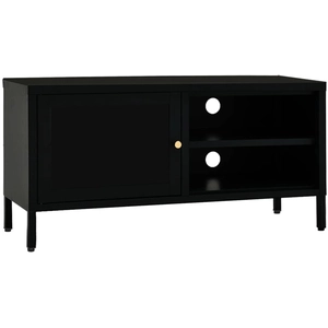 vidaXL Meuble TV Noir 90x30x44 cm Acier et verre pas cher