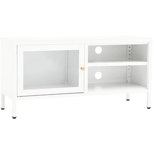 vidaXL Meuble TV Blanc 90x30x44 cm Acier et verre pas cher